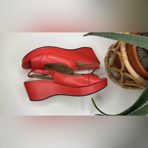 NEW VTG Bruno Magli Italian Leather Wedge Sandals Papavero Red Y2K, 39.5 US 9.5 - Picture 10 of 15